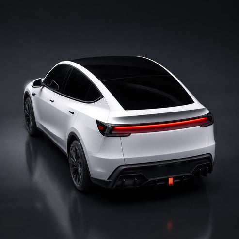 Rear diffuser LED brake light lit up on the road